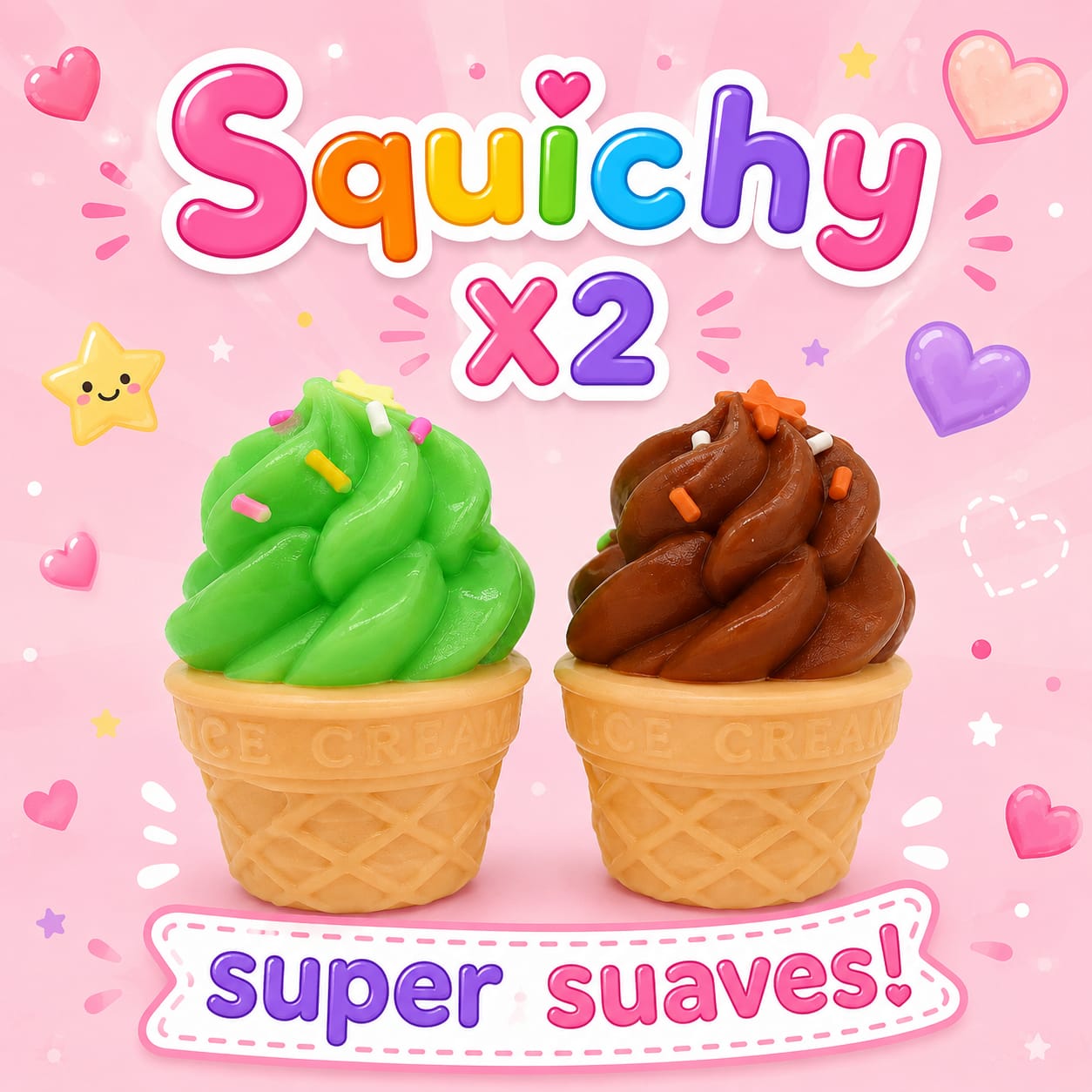 Set X2 Squishies Antiestrés Helados Suaves (Verde y Café)